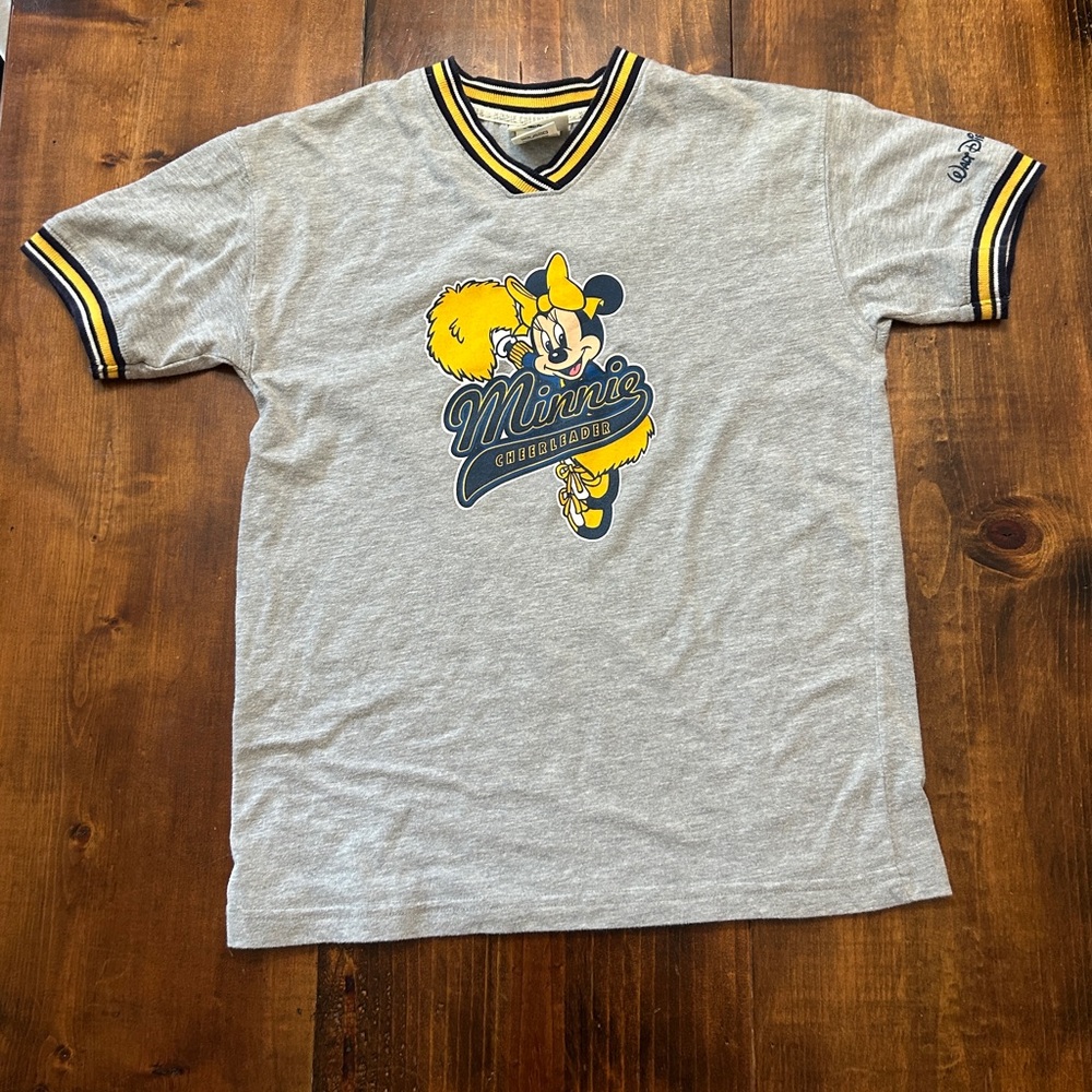 Grey vintage Official Disney Cheerleader Minnie Mouse Varsity kids Shirt XL